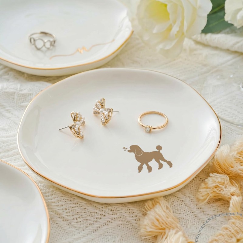Poodle Jewelry Dish Tray for Dog Lover,Ceramic Trinket Tray, Key