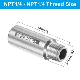 PATIKIL 304 Stainless Steel Pipe Fitting G1/4" Female to G1/4" Male Thread 2"/50mm Long Nipple Cast Pipe Coupling Fitting Diameter 18mm