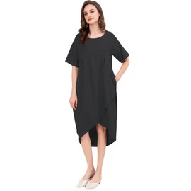 FTCayanz Women's Summer Boho Beach Summer Dress Elegant Linen Dress Casual Dress with Pockets, black