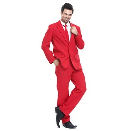 YOU LOOK UGLY TODAY Mens Party Suit Solid Color Jacket Costume Leisure Suit for Holiday Party with Tie & Pants (Red S)