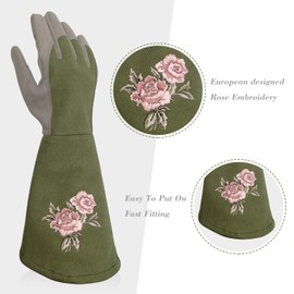 Intra-FIT Rose Pruning Gloves Thorn Proof, Embroidery Leather Gardening Gloves with Extra Long Forearm Protection