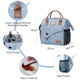 Lekebaby Insulated Lunch Bag for Women Leakproof Wide Open Lunch Box Reusable Lunch Cooler Bag for Adults Work, Blue