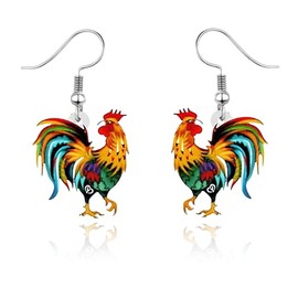 QLUYCKW Funny Animal Earring for Women Cute Acrylic Bunny Cow Chicken Pig Squirrel Dogs Cats Rooster Hedgehog Dangle Earrings Cute Cartoon Farm Earrings Country Animal Jewelry Gifts (Rooster)