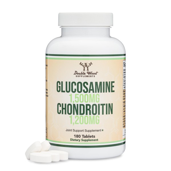 Glucosamine Chondroitin Triple Strength (1,500mg Glucosamine Sulfate, 1,200mg Chondroitin) 180 Tablets, Two Month Supply (Joint Support Supplement) Manufactured in The USA, Non-GMO by Double Wood