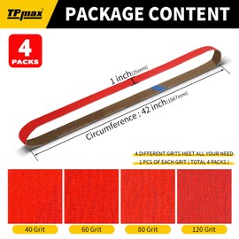 1x42 Inch Ceramic Sanding Belts (40/60/80/120 Grits) – High-Performance Sander Sharpening Belts for Knife Making, Metalworking, and Woodworking