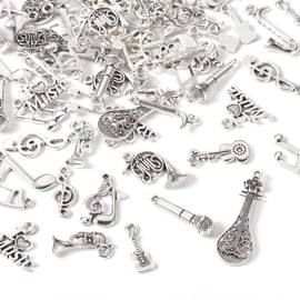 Spritewelry 68Pcs Music Elements Charm Tibetan Musical Instrument Charms Antique Silver Alloy Vintage Multistyle Musical Note Charm for Earrings Bracelets Necklace Jewelry Making