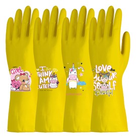 ROYIPAI 4 Pairs Kitchen Rubber Cleaning Supplies Cute Patterns Gloves Household Cleaning Gloves For Dishwashing (so cute serial 1, Small)