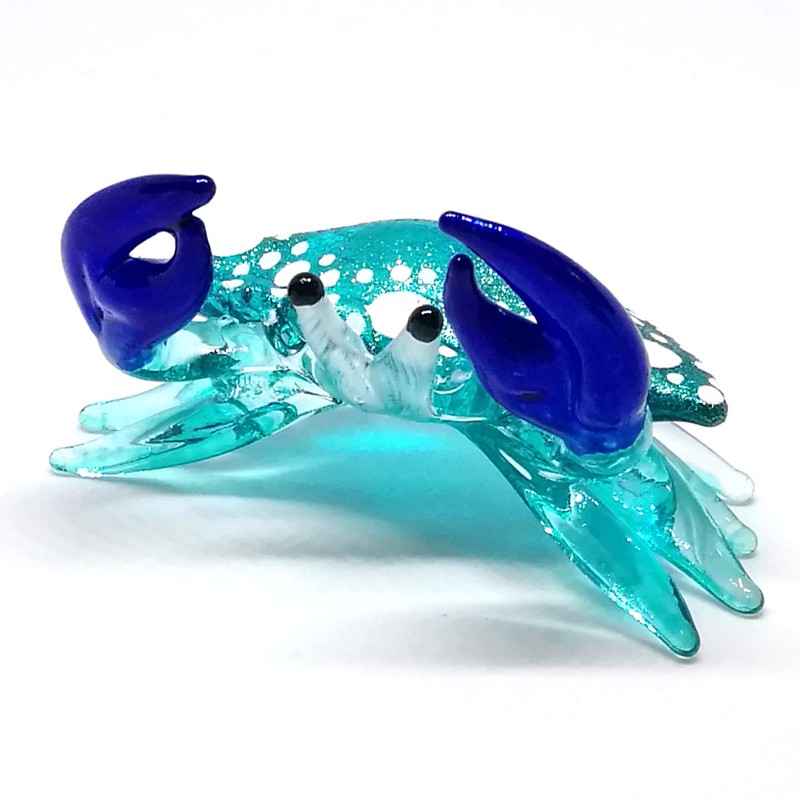 ZOOCRAFT Blown Glass Blue Crab Figurine Handmade Miniature Ornament Aquarium