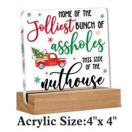 Funny Family Christmas Gifts, Christmas Vacation Decorations for Home, Home of The Jolliest Decor Desk Signs Plaques 4 × 4 Inches Acrylic