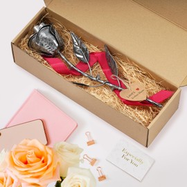 VGYGLS Handcrafted Metal Rose, Iron Gift for 8th Anniversary for Her/Woman/Wife/Girlfriend/Him, Wedding Gifts by Year: 5th, 6th, 7th, 9th, 10th, 11th, 19th, 20th, 22nd, Preserved Flowers(Silver)