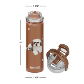 SERENGETI 24 Oz Water Bottle Stainless Steel with Spill Proof Lid - Double walled Vacuum Insulated water flask - Realistic 3D Print of your favorite dog (Shih Tzu)