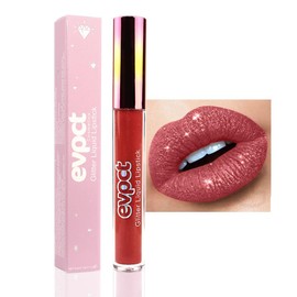 evpct evpct 1Pcs Mauve Red Matte to Glitter Liquid Lipstick Lip Set Kit, Long Lasting Matte Diamond Glitter Lipstick Waterproof, Colorful Sparkly Glossy Metallic Shimmer Sparkle Lip Gloss for Women 02#