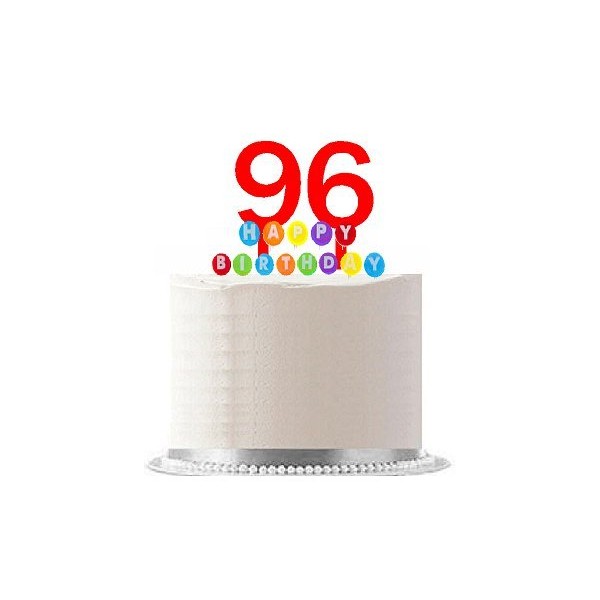 Item#096WCD - Happy 96th Birthday Party Red Cake Topper & Rainbow Candle Stand Elegant Cake Decoration Topper Kit