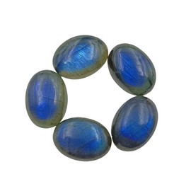 SGM Shop™ Natural Blue Labradorite Calibrated 10x12mm Oval Shape 5Pcs Cabochon Loose Gemstone A+ Quality For Jewelry, Earrings, Pendant Making, Crafts & DIY, Wedding Gift, Wire Wrapping Crystals