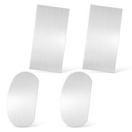 Mabor 4Pcs Stainless Steel Clay Scraper, Silver Pottery Ribs Serrated Scraper Clay Sculpture Cutter Crafts Tool Ceramics Sculpting Tools Kits for Texturing Artists Modeling Potter