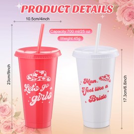 Suclain 16 Pcs 24 oz Reusable Cups with Lids and Straws Sleepover Party Plastic Tumbler Let's Go Girls Bachelorette Water Bottle Bulk for Bridesmaid Wedding Engagement Bridal Shower Cowgirl Supplies
