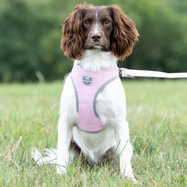HUGO & HUDSON Tweed Dog Harness No Pull Adjustable Rear Buckle Vest, Pink Herringbone, L