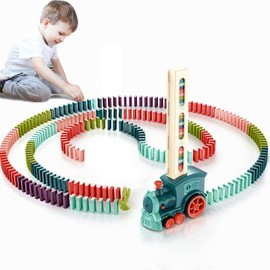 Upgraded Dominoes Train Set with 60 Dominoes, Train Automatically Places Dominoes, These Kids Construction and Stacking Toys are Suitable for Boys and Girls Aged 3-12 Years.