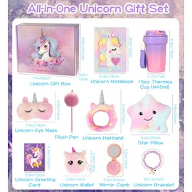 HYRIXDIRECT Unicorn Gifts for Girls Age 3 4 5 6 7 8 9 10 Years Old with Star Light Up Pillow Stationery Plush Diary Water Bottle Mirror Change Purse Bracelet Teen Christmas Birthday