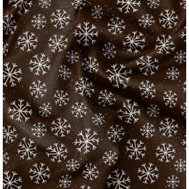 Soimoi Brown Heavy Satin Fabric Snow Flakes Floral Print Fabric by The Yard 54 Inch Wide