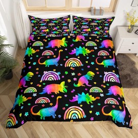 Tabeskly Kids Boy Dinosaur Rainbow Soft Zipper Bed Bedding Duvet Cover Set Single Blue 135×200cm