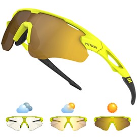 Victgoal Cycling Glasses Photochromic Running Sunglasses for Men Women, TR90 Frame Cycling Sunglasses with UV Protection Sports Glasses for Running Cycling (Yellow)