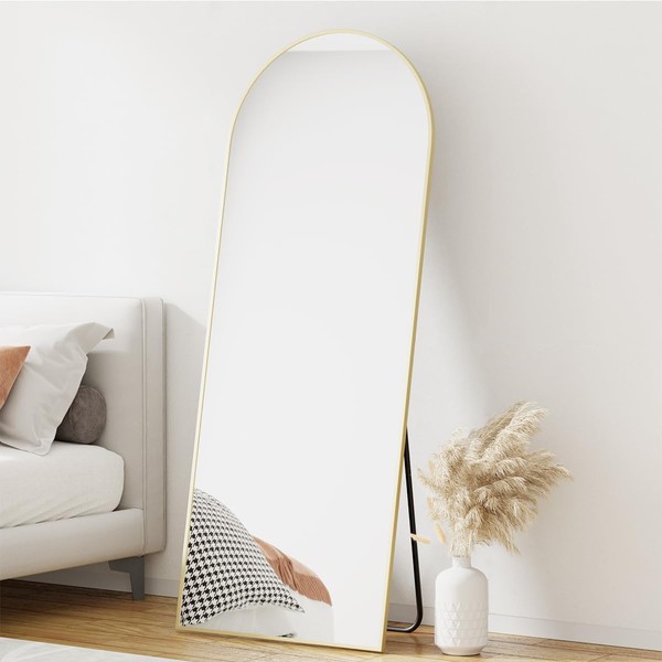Gumnay 64" x 21" Arched Full Length Mirror Floor Mirror with Aluminum Alloy Frame Full Body Mirror Stand Mirror Wall Mounted Mirror for Bedroom Living Room - Gold
