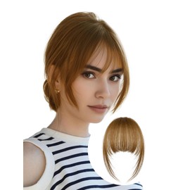 LNERATO Clip in Bangs 100% Real Human Hair Fake Bangs Hair Clip on Bangs for Women Clip in Hair Extensions Fringe Air Bangs Hairpieces for Daily Wear(Wispy Bangs,Light Brown)