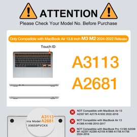 MOSISO Compatible with MacBook Air 13 inch Case 2024 2023 2022 Release M3 A3113 M2 A2681, Shockproof Anti-Fingerprint Scratch Resistant PP Matte Soft Cover for MacBook Air 13.6 inch Case, Black