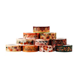 Rumyve 10 Roll Fall and Paper Tape Set,Leaf Flower Masking Tape Vintage and Paper Tape Roll Fall Decorations,DIY Scrapbook Gift Wrap Decorations