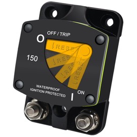 Ambuker 150A Circuit Breaker W/Manual Reset Switch IP66 Waterproof Square Electrical Breaker Overload Protector for DC 12-48V Boat RV Trolling Automotive Battery Solar System Power Station