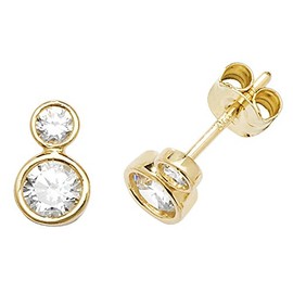 Classical 9ct Gold Ladies Stud Earrings with Cubic Zirconia/CZ - 8mm*5mm WJS27229