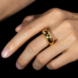 ALEXCRAFT Chunky Rings Gold Waterproof Ladies for Women Girlfriend Mum Engagement Promise Ring Jewellery 8 Size / 57 mm