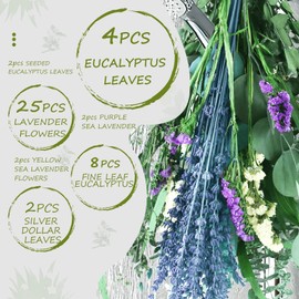Gifugi 45PCS Mix Eucalyptus Stems & Lavender Flowers Bundles for Shower, 17'' Natural Real Eucalyptus Hanging Set, Fresh Shower for SPA, Plants Fragrance, Home Decor, Vase Filler