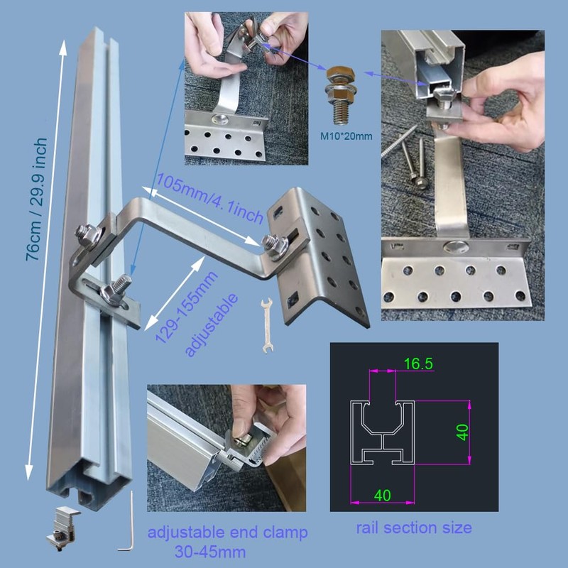 Solar Panel Mounting Bracket Kit to Metal Roof Sloped or