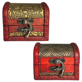 Fayemint Pack of 2 Vintage Mini Treasure Chest, Wooden Treasure Chest, Vintage Wooden Jewellery Box, Mini Storage Box, for Jewellery, Necklaces, Earrings and Other Gifts