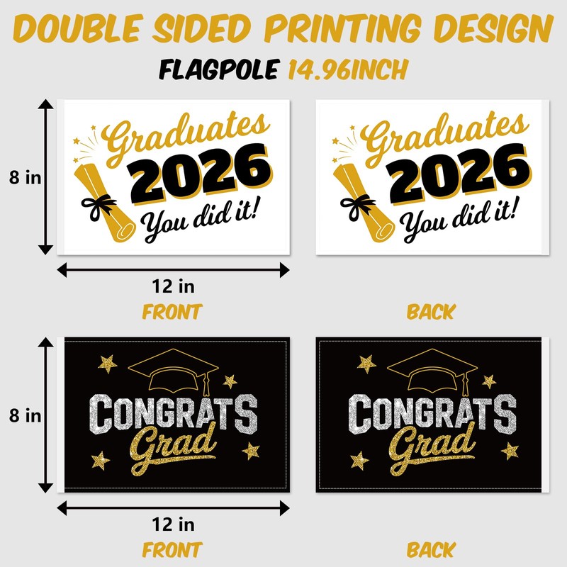 2PCS Graduation Car Flag Decorations - Class of 2026 Congrats