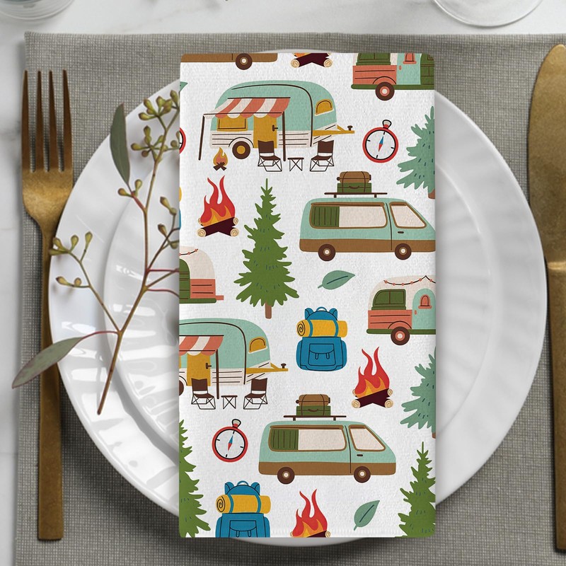 Croar Happy Camper Kitchen Dish Towels Set of 2, Camping