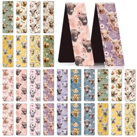 Highland Cow Floral Magnetic Bookmark - Wxiben 30 Pcs Watercolor Highland Cow Bookmarks Magnetic Cute Animal Magnets Book Markers Page Clip Gifts for Women Men Teen Students Teacher Reading Office