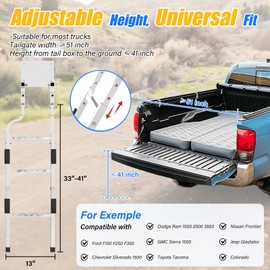 Stainless Steel Tailgate Ladder for Pickup Trucks, Foldable Heavy Duty Rear Ladder Anti-Slip Steps, Adjustable Height Universal Fit Truck Accessories for Ram Ford Chevy GMC Rustproof Easy Installation