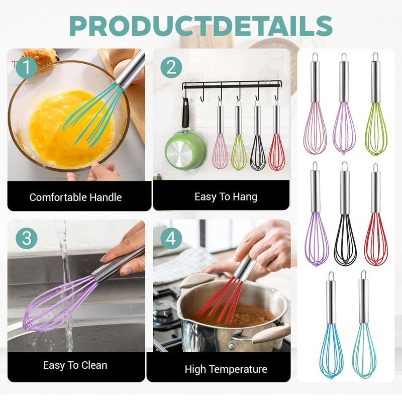 18 Pcs 8 Inch Whisks Bulk for Cooking, Silicone Whisks