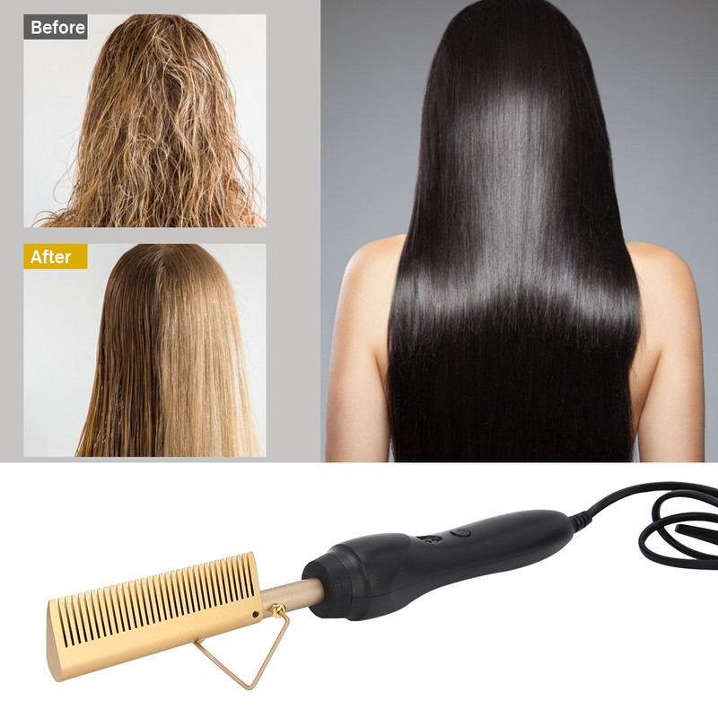 Multi Functional Electric Heating Hair Straightener Comb Hair Curler Curling