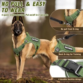 MOOGROU Tactical Dog Harness for Large Dogs,No Pull Military Dog Vest with Handle,Reflective Heavy Duty Pet Harness for K9 Working Walking Hiking Training Green XL