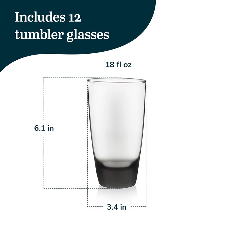 Libbey Classic Smoke Tumbler Glasses, Set of 12