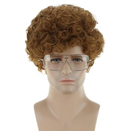 Light Brown Wig with Glasses Brown Afro Wig for Men Male 70s 80s Curly Synthetic Heat Resistant Costume Wigs for Halloween Cosplay Party