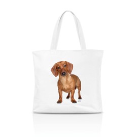 AdriLeo Dachshund Shopping Bag (Short Hair Square, Red), White with photographic print