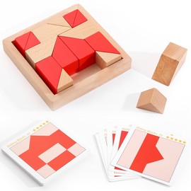 Qiqutop Educational Toy, Building Blocks Puzzle, Brain Teaser Game, Wooden Toy, 40 Topic Cards, 80 Questions, Observation Power, Thinking Skills, 3 Years, 4 Years, 5 Years, 6 Years, Kids, Adults