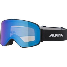 ALPINA Slope Q-Lite Mirrored Contrast Enhancing OTG Ski Goggles with 100% UV Protection for Adults, Matte Black, One Size