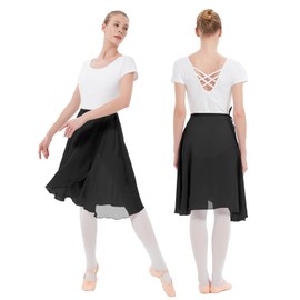 zffriction Women Ballet Skirt Long Sheer Dance Wrap Skirts Chiffon Skirts with Adjustable Waist Tie for Adult Girls (UK, Alpha, One Size, Regular, Regular, Black)