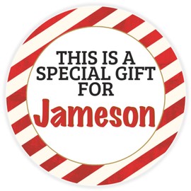 This is a Gift for Jameson - 100 Pack Circle Stickers 3 Inch - Candy Cane Merry Christmas Gift Tag Present Tree Holiday Custom Name Santa Claus